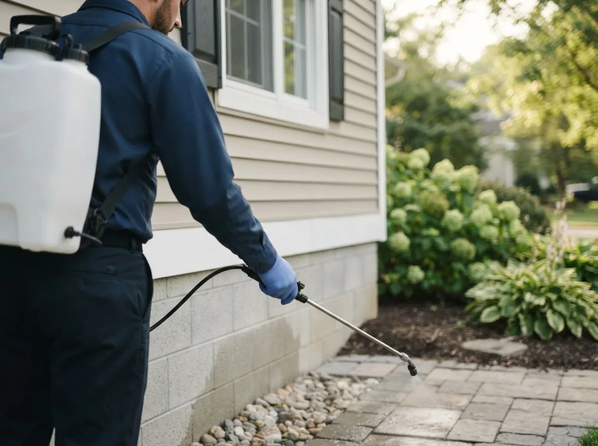 Pest control technician inspecting a home in Allen, NE